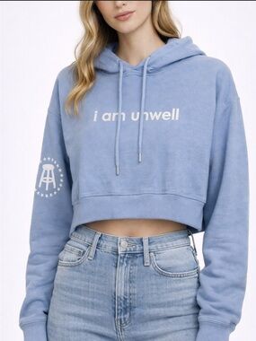 x I Am Unwell Cropped Hoodie - Light Blue